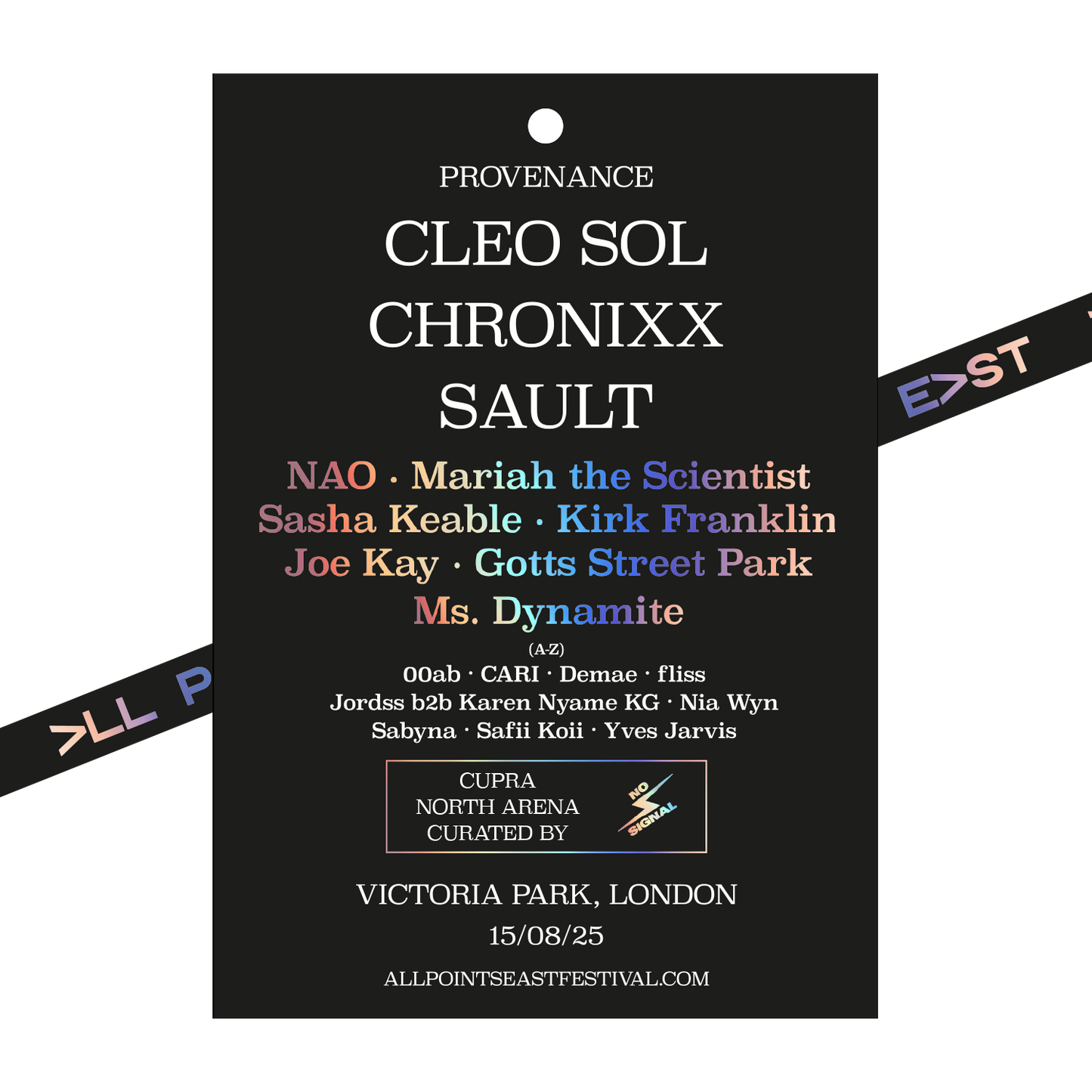 The 2025 Cleo Sol Laminate & Lanyard celebrates artists like Cleo Sol and others performing at North Arena, Victoria Park, London on 15/08/25. Event curated by CUPRA.