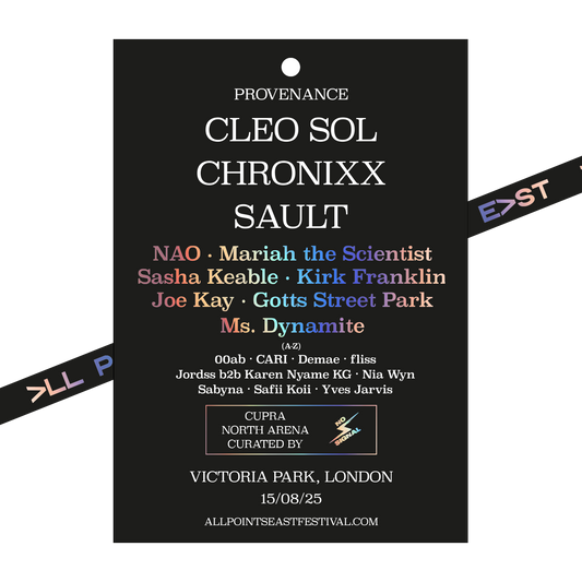 The 2025 Cleo Sol Laminate & Lanyard celebrates artists like Cleo Sol and others performing at North Arena, Victoria Park, London on 15/08/25. Event curated by CUPRA.