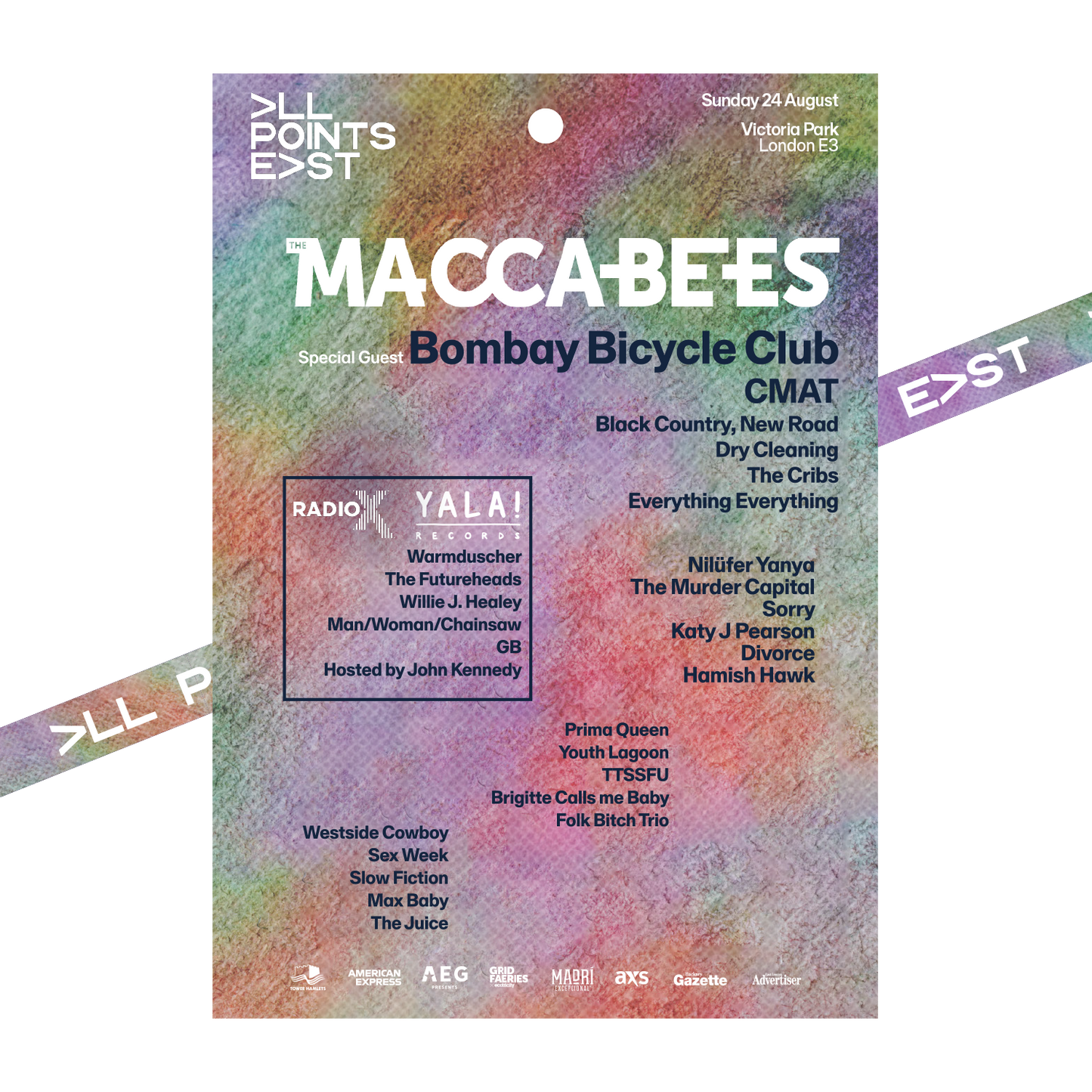 The 2025 The Maccabees Laminate & Lanyard by 2025 celebrates their headline set at All Points East on Sunday 24 August in Victoria Park, London, also featuring Bombay Bicycle Club, CMAT, Black Country New Road, and more.