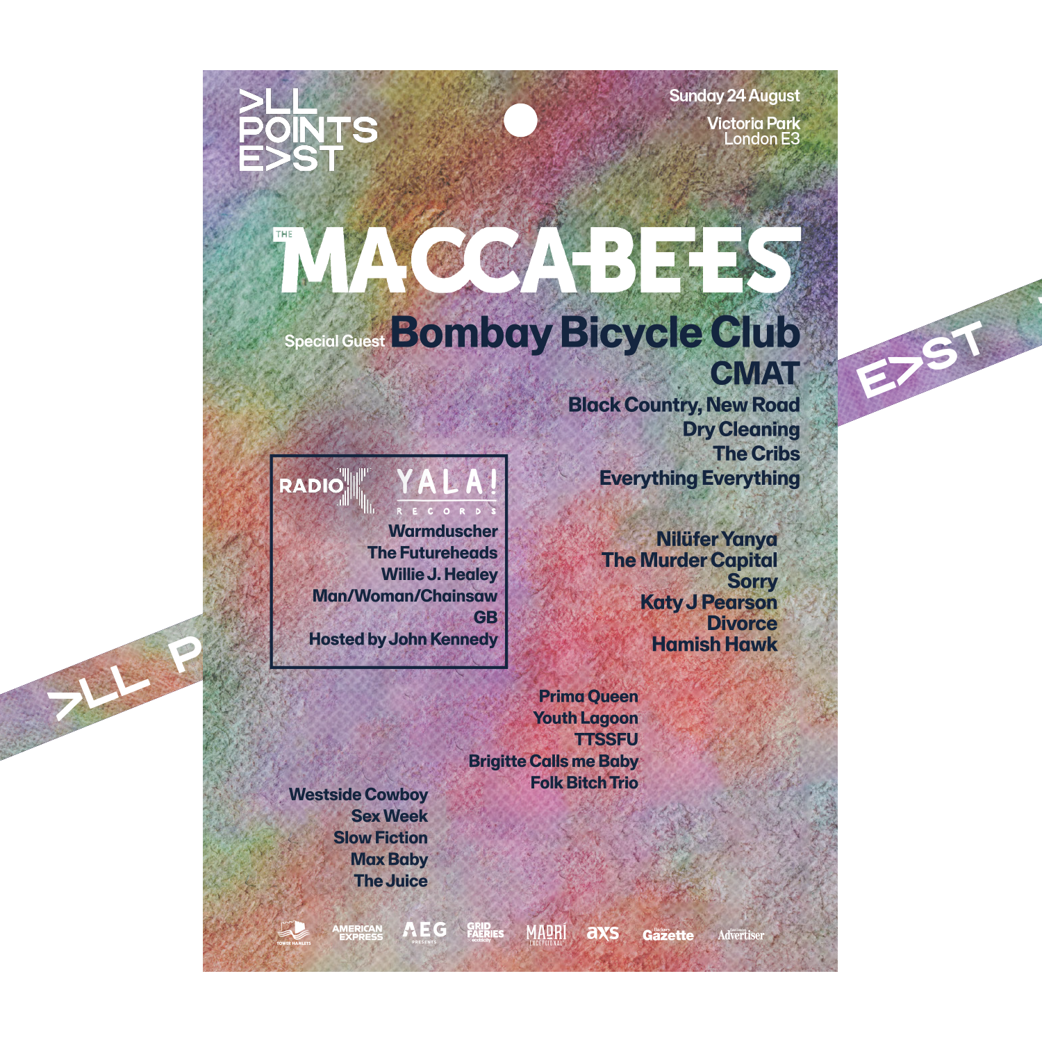 The 2025 The Maccabees Laminate & Lanyard by 2025 celebrates their headline set at All Points East on Sunday 24 August in Victoria Park, London, also featuring Bombay Bicycle Club, CMAT, Black Country New Road, and more.