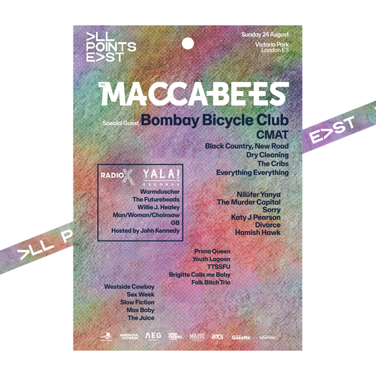 The 2025 The Maccabees Laminate & Lanyard by 2025 celebrates their headline set at All Points East on Sunday 24 August in Victoria Park, London, also featuring Bombay Bicycle Club, CMAT, Black Country New Road, and more.